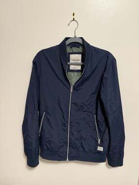 Jack & Jones Originals Navy Bomber Jacket Mens [M] Lightweight Zip Front